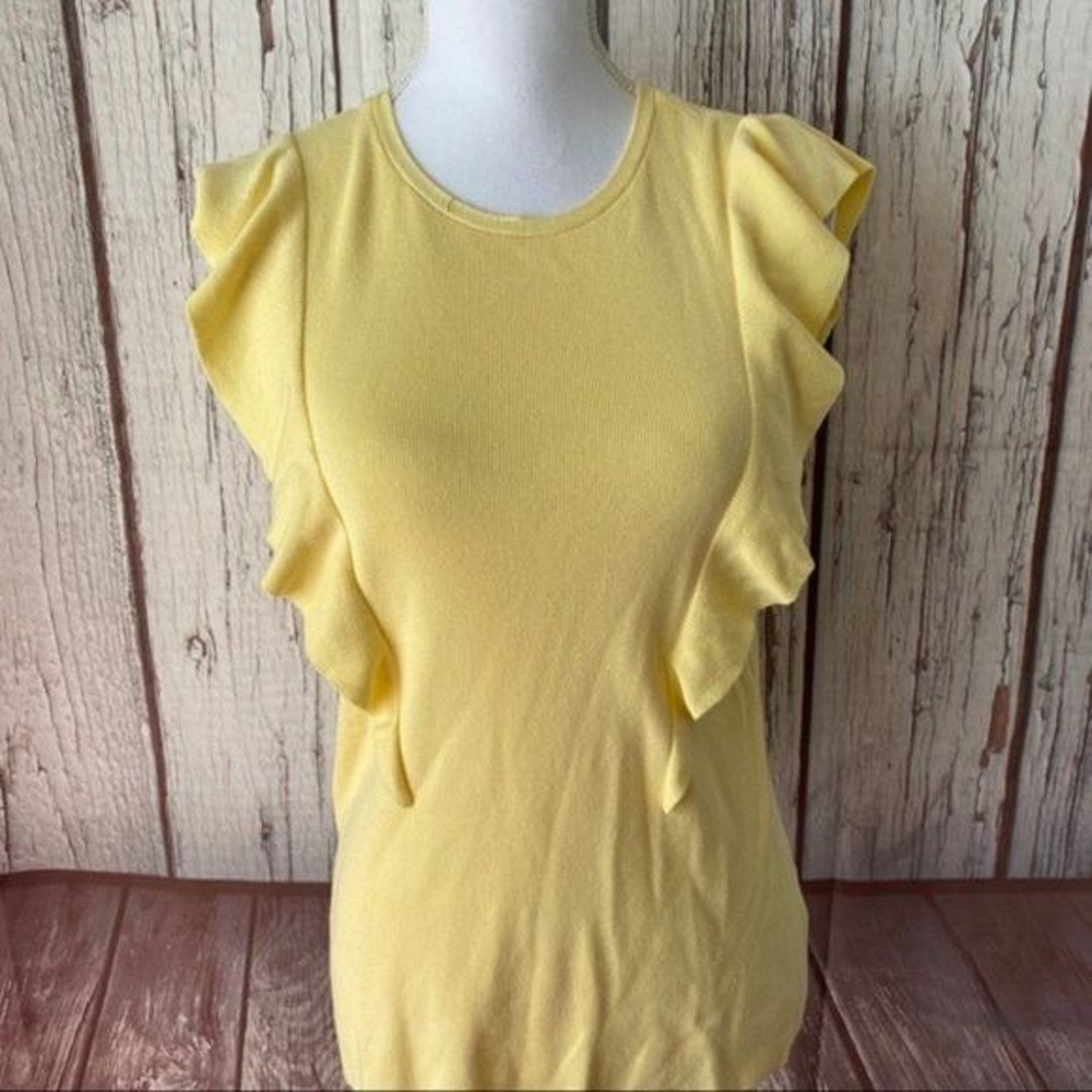 Alex Marie Shirt‎ Top Womens Small Yellow Knit Ruffle Dainty Preppy Spring - Picture 2 of 10